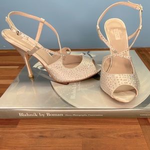 Glint Champaign Platinum Satin Rhinestone Heels